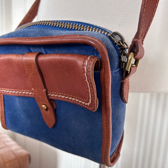 Madewell 1937 Accessories Mini Crossbody Bag Genuine Suede Cognac Leather Blue - Picture 4 of 11
